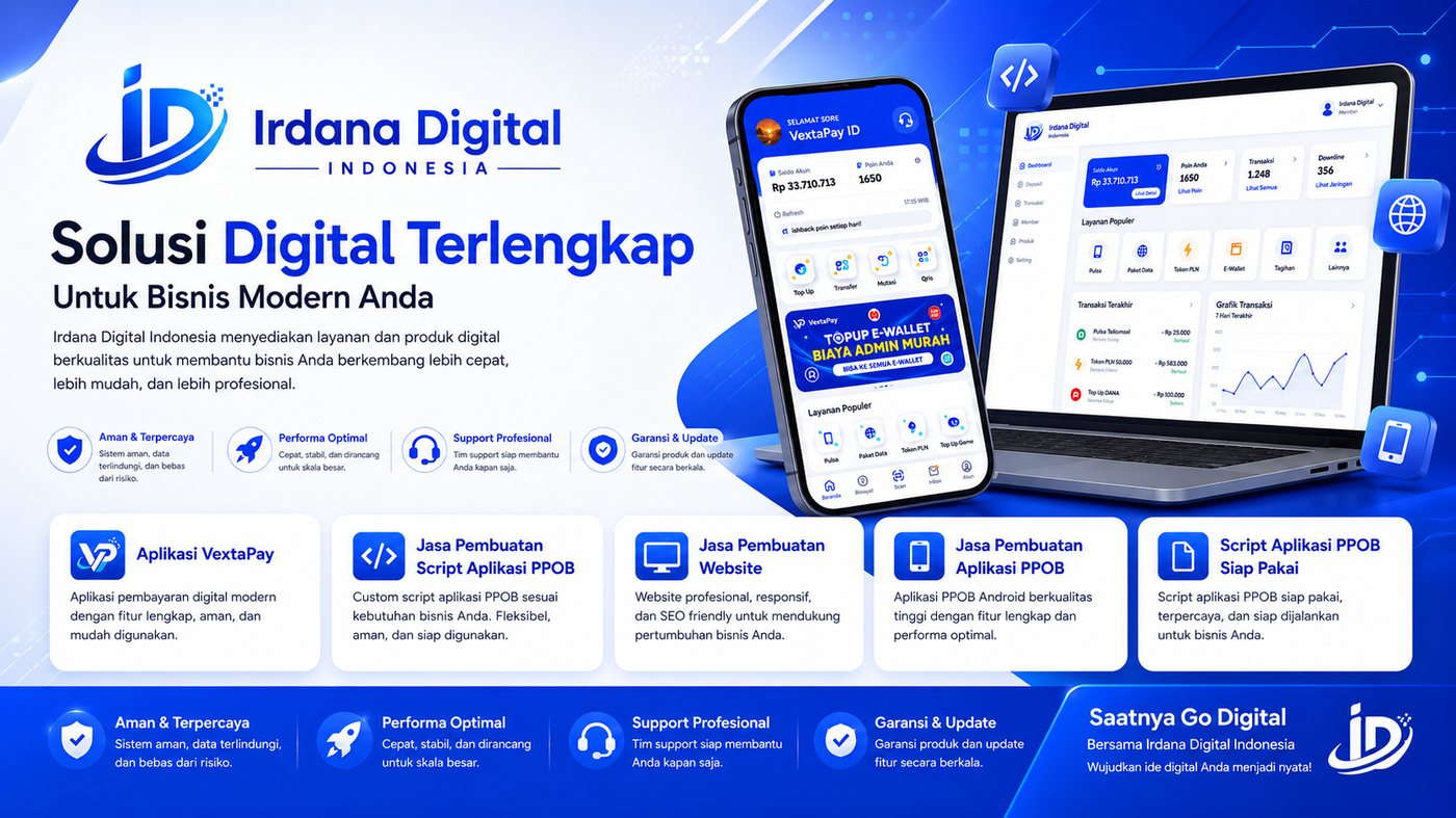 Ekosistem digital Irdana Digital Indonesia: VextaPay, website, dan aplikasi